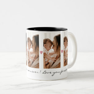 5 Photo Collage Pink Glitter Heart Best Mum Ever Two-Tone Coffee Mug