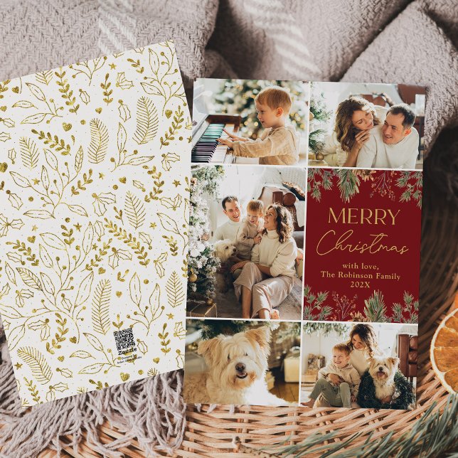 5 Photo Collage Red Merry Christmas Cards (Creator Uploaded)