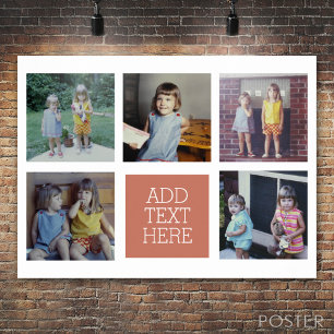 5 Photo Collage - simple text block - coral sunset Poster