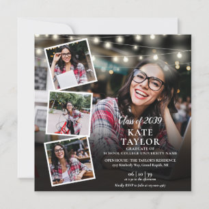 5 Photo Collage String Lights Graduation Party Invitation