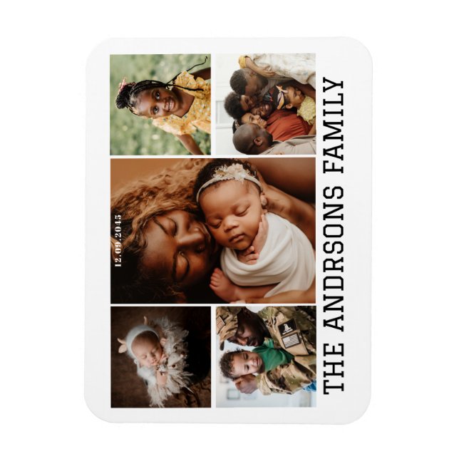 5 photo collage template family  magnet (Vertical)