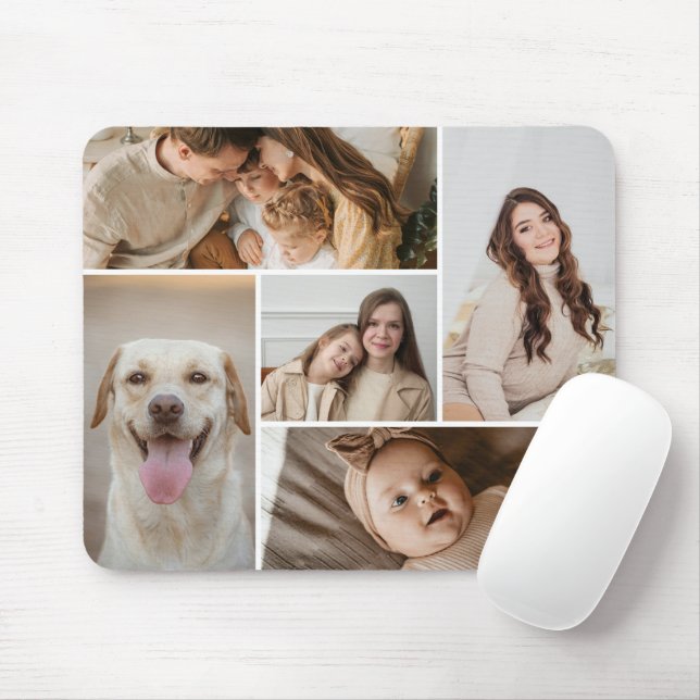 5 Photo Collage Template Personalised Mouse Mat (With Mouse)