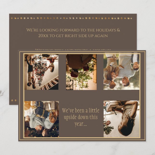 5 photo Collage Upside Down Christmas Xmas Holiday Card (Front/Back)