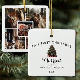 5 Photo Collage Wedding Ceramic Ornament