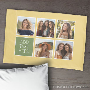 5 Photo Collage - with Lemon and Sage Background Pillowcase
