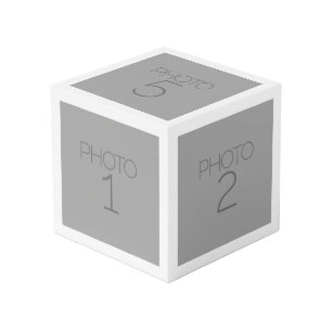 5 Photo Collage with Solid White Border Cube