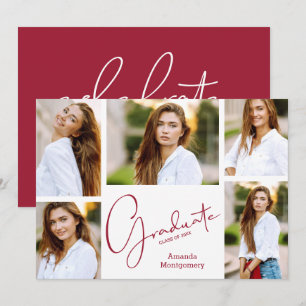 5 Photo Crimson Graduation Party Invitation