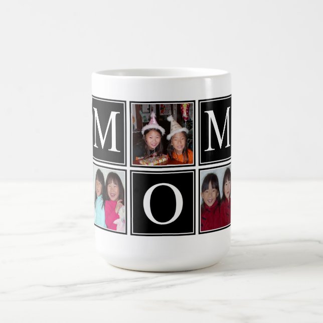 5 Photo Custom Black Collage MOM Mug (Center)