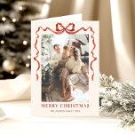 5 Photo Funky Boho Red Christmas Bow Ribbon Holiday Card<br><div class="desc">Simply Elegant Stylish PHOTO Christmas Greeting Holiday Card.
 
Surprise and bring joy to your close ones and make the celebration unforgettable.

 For further customisation,  please click the "customise further" link and use our design tool to modify this template.</div>