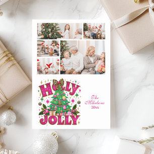 5 Photo Glitter Leopard Bow Holly Jolly Holiday Card