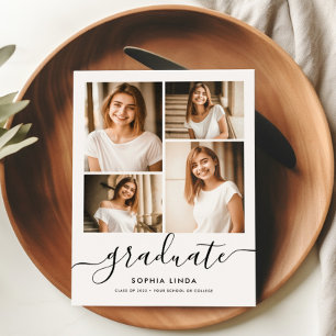 5 Photo Graduation Collage Modern Elegant Script Announcement