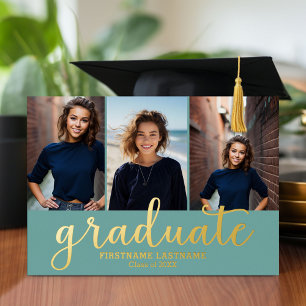 5 Photo Graduation Party Modern Script Gold Real