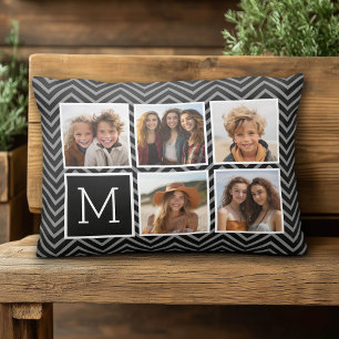 5 Photo Grid with Black Chevrons and Monogram Decorative Cushion