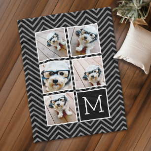 5 Photo Grid with Black Chevrons and Monogram Fleece Blanket
