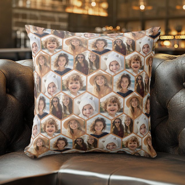 5 Photo Hexagon Honeycomb Pattern Collage Cushion (Custom Photo Pillow)