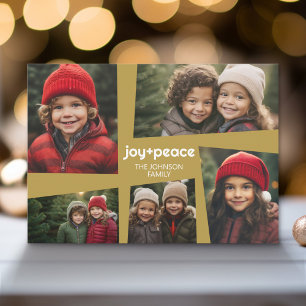5 Photo Holiday Collage Retro Joy and Peace - Gold Card