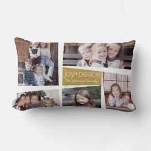 5 Photo Holiday Collage Retro Joy and Peace - Gold Lumbar Cushion
