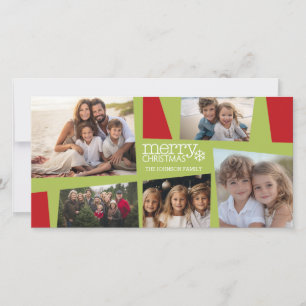 5 Photo Holiday Collage Retro Joy and Peace - Lime Card