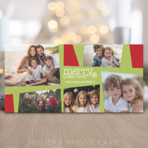 5 Photo Holiday Collage Retro Joy and Peace - Lime Card