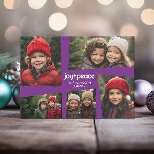 5 Photo Holiday Collage Retro Joy and Peace Purple Card
