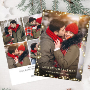 5 PHOTO Merry Christmas Gold Sparkle Greeting Holiday Card