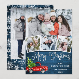 5 Photo Merry Christmas Red Farm Truck Holiday Card