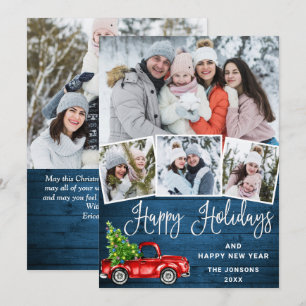 5 Photo Merry Christmas Red Farm Truck Holiday Card