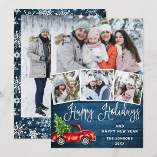 5 Photo Merry Christmas Red Farm Truck Holiday Card