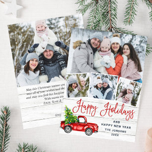5 Photo Merry Christmas Red Farm Truck Holiday Card