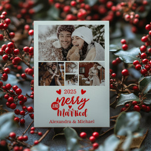 5 Photo Minimialist Merry and Married Holiday Card