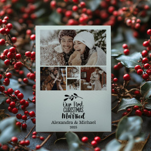 5 Photo Minimialist Our First Christmas Married Holiday Card