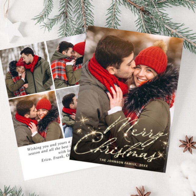 5 PHOTO Modern Golden Christmas Greeting Holiday Card (Creator Uploaded)