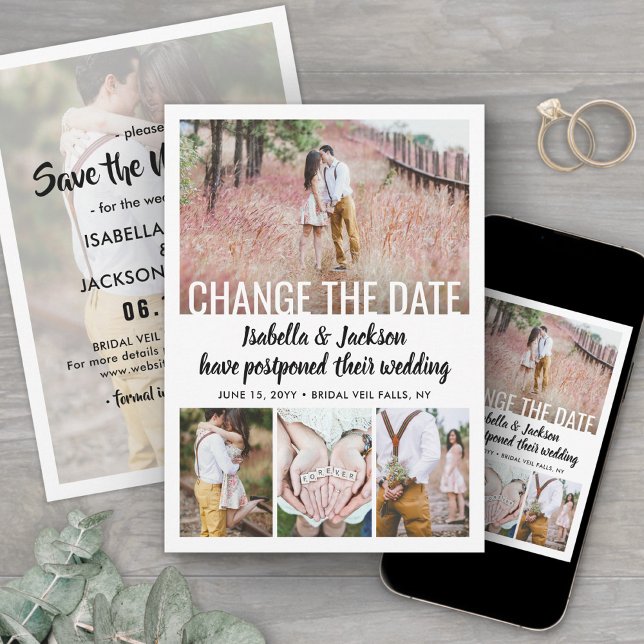 5 Photo Modern Minimal Wedding Postpone | Change | Save The Date (Creator Uploaded)