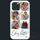 5 Photo Modern Trendy Simple Personalised Name iPhone 13 Pro Max Case<br><div class="desc">5 Photo Modern Trendy Simple Heart Personalised Name iPhone Phone Cases features five of your favourite photos with your personalised name in elegant blue calligraphy script accented with a love heart. Personalise by editing the text in the text box provided. Perfect for birthday, Christmas, Mother's Day, baby showers, bridal showers,...</div>