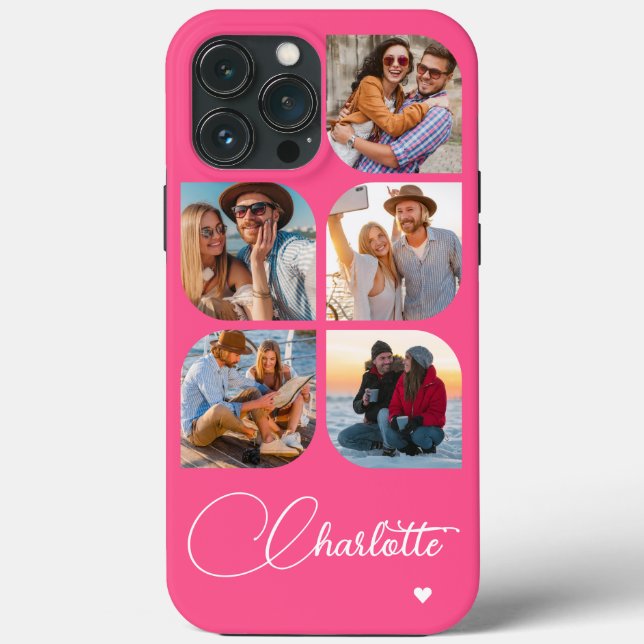 5 Photo Modern Trendy Simple Personalised Name Case-Mate iPhone Case (Back)