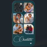5 Photo Modern Trendy Simple Personalised Name iPhone 13 Pro Max Case<br><div class="desc">5 Photo Modern Trendy Simple Heart Personalised Name iPhone Phone Cases features five of your favourite photos with your personalised name in elegant white calligraphy script accented with a love heart. Personalise by editing the text in the text box provided. Perfect for birthday, Christmas, Mother's Day, baby showers, bridal showers,...</div>