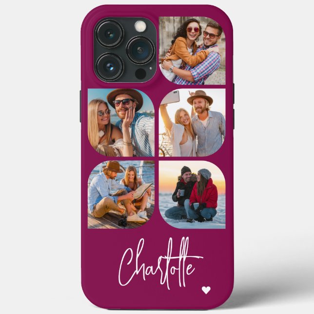 5 Photo Modern Trendy Simple Personalised Name Case-Mate iPhone Case (Back)