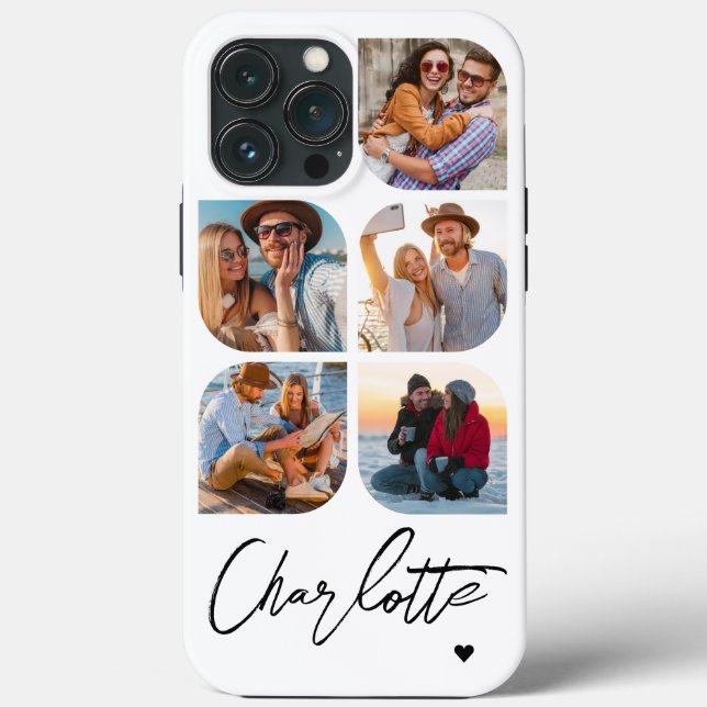 5 Photo Modern Trendy Simple Personalised Name Case-Mate iPhone Case (Back)