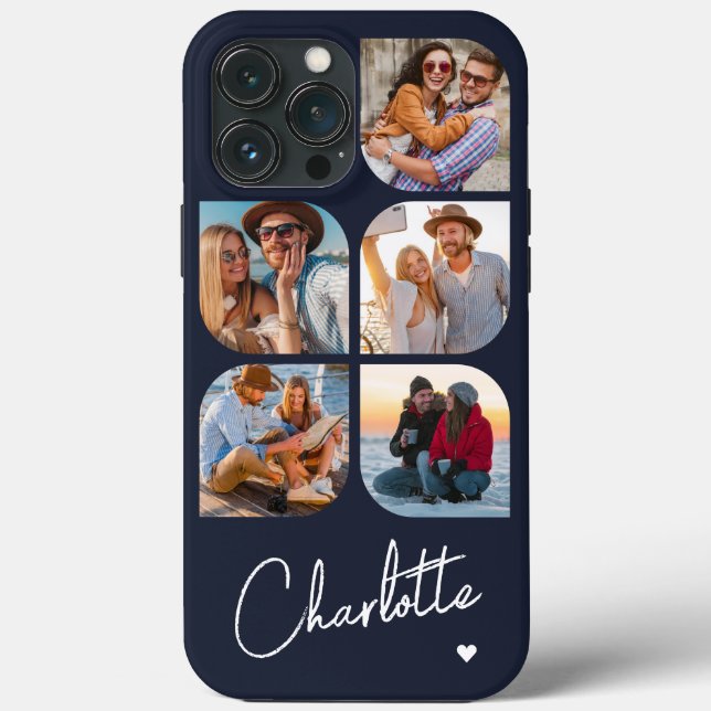 5 Photo Modern Trendy Simple Personalised Name Case-Mate iPhone Case (Back)