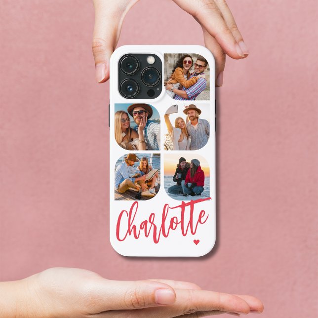 5 Photo Modern Trendy Simple Personalised Name Case-Mate iPhone Case (Creator Uploaded)