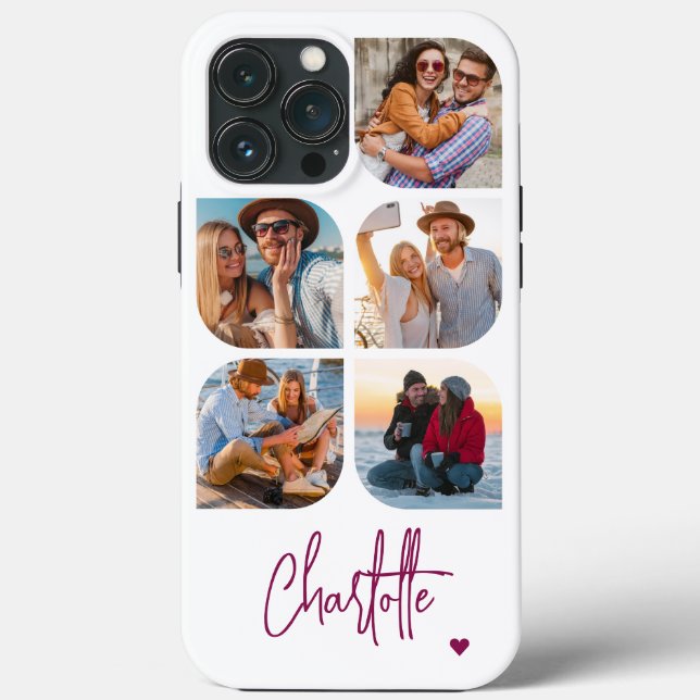 5 Photo Modern Trendy Simple Personalised Name Case-Mate iPhone Case (Back)