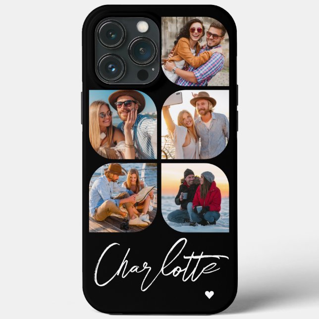 5 Photo Modern Trendy Simple Personalised Name Case-Mate iPhone Case (Back)