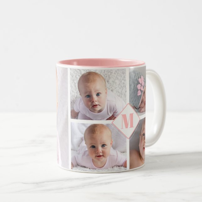 5 Photo Monogrammed Personalised Coffee Mug (Front Right)
