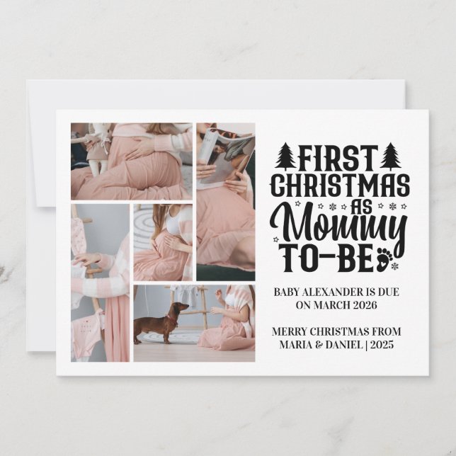 5 Photo Mummy to be Christmas Pregnancy  Holiday Card (Front)