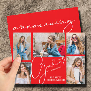 5 Photo Red Graduation Announcements