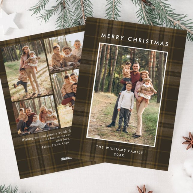 5 Photo Retro Christmas Plaid Greeting Holiday Card (Creator Uploaded)