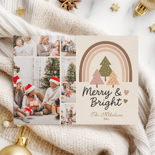  5 Photo Retro Neutral Rainbow Merry & Bright  Holiday Card