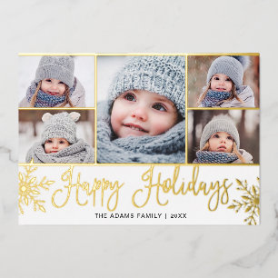 5 PHOTO Sparkle Christmas Greeting Gold Foil Holiday Card