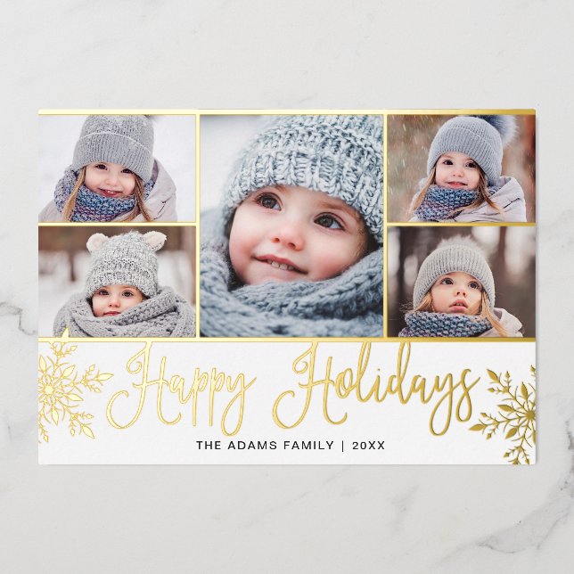 5 PHOTO Sparkle Christmas Greeting Gold Foil Holiday Card (Front)