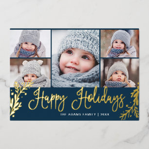 5 PHOTO Sparkle Christmas Greeting Gold Foil Holiday Card
